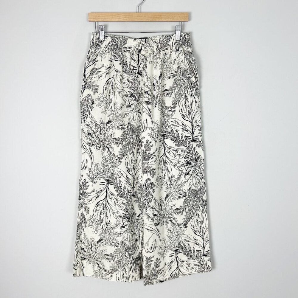 Tahari Linen Black and White Wide Leg Pants